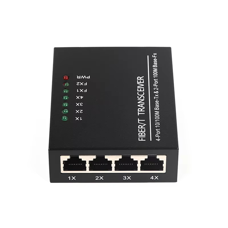 10、100Mbps 4 RJ45 2 SC Single Mode Single Fiber Port Media Converter