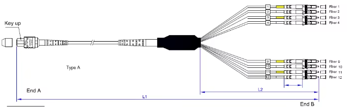 8F MPO(Female) To 4 LC Duplex Staggered Harness Cables