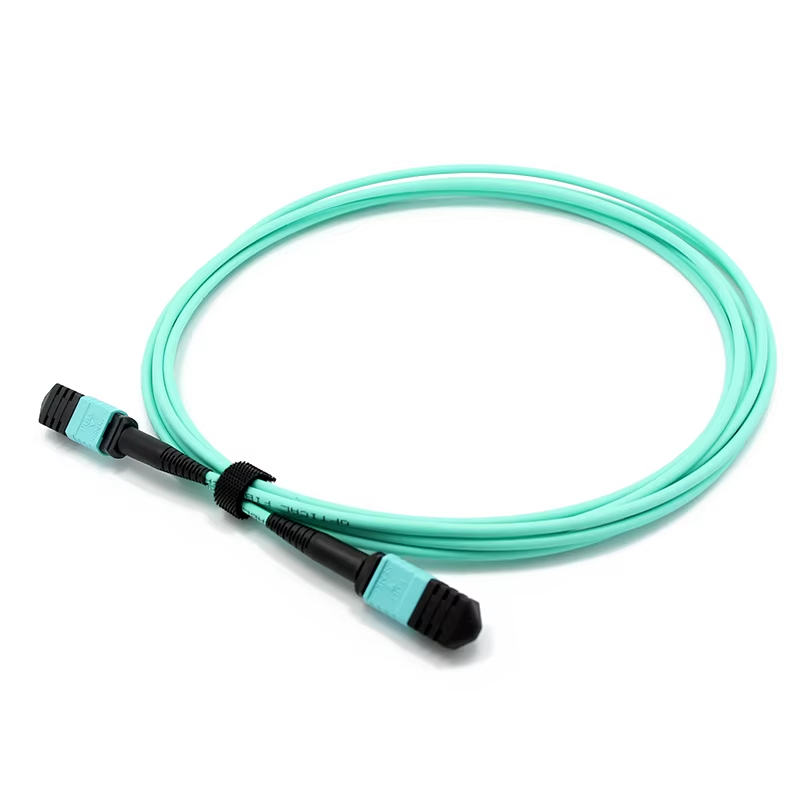 MPO to MPO Female OM3 12 Fibers MPO Patch Cord  Trunk Cable Aqua Connectors