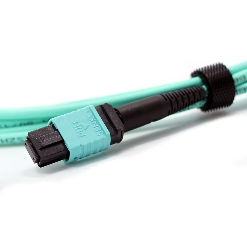 MPO to MPO Female OM3 12 Fibers MPO Patch Cord  Trunk Cable Aqua Connectors