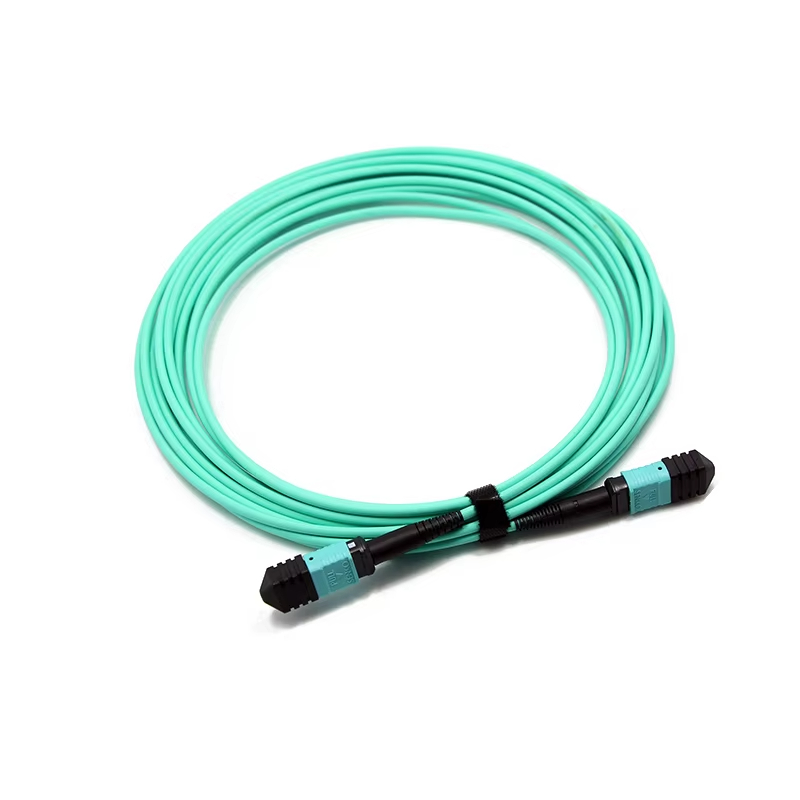 MPO to MPO Female OM3 12 Fibers MPO Patch Cord  Trunk Cable Aqua Connectors