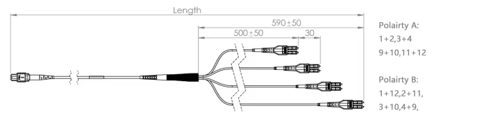 8 Cores MTP(Female) To 4 LC Duplex Standard Harness Cables