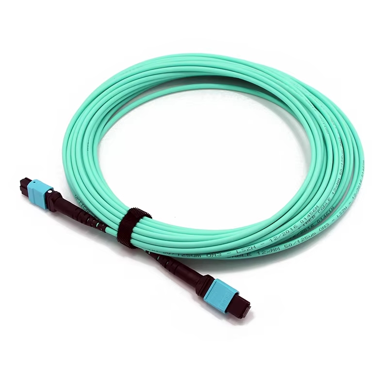 MTP to MTP Female OM3 12 Fibers MTP Patch Cord  Trunk Cable Aqua Connectors